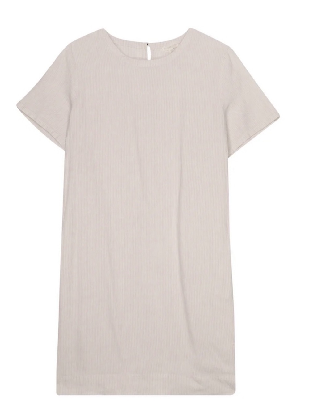 Eileen Fisher 100% Organic Linen Beige Pinstripe Short Sleeve Shift Dress Small